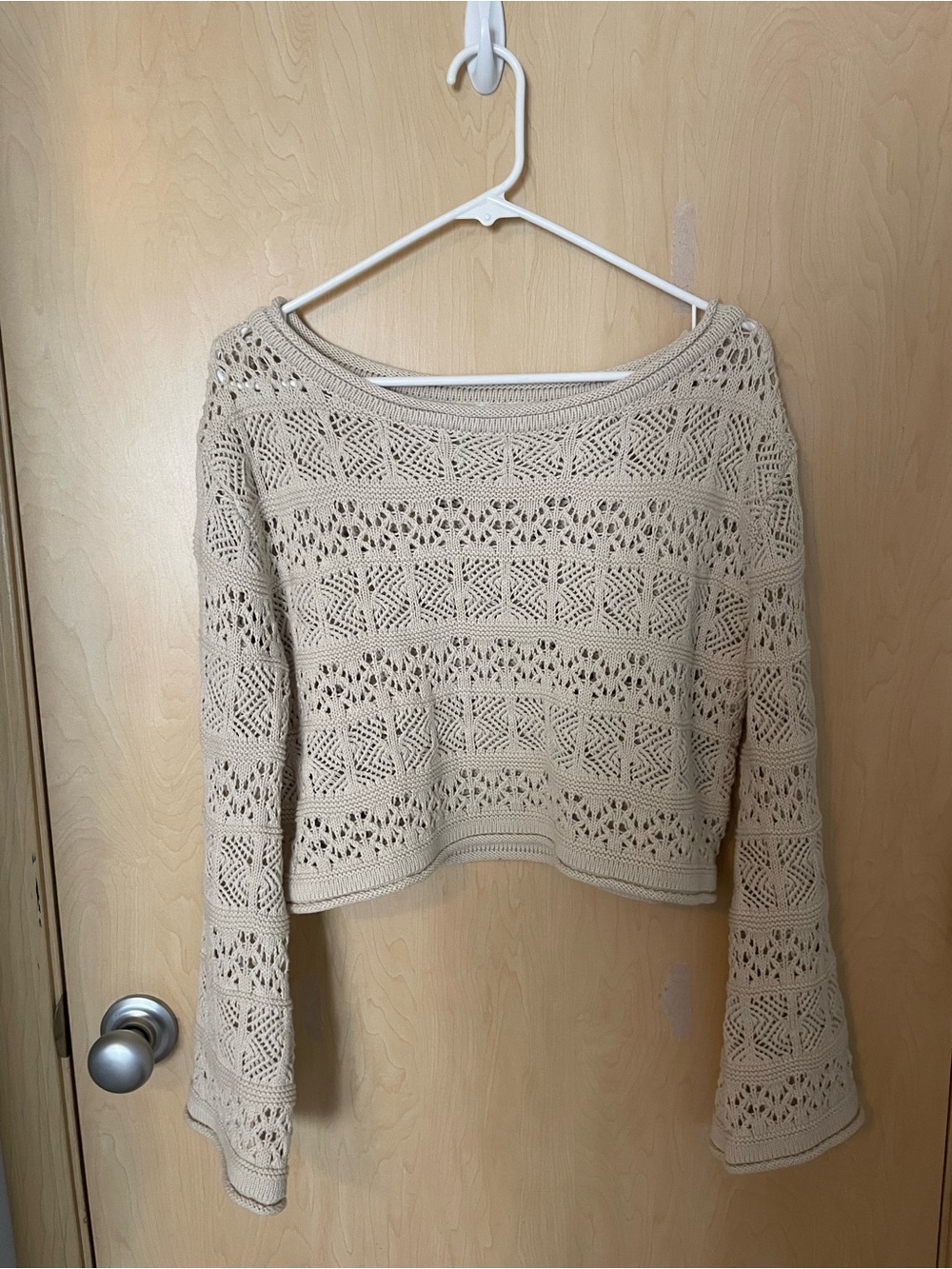 Cotton:On Beige Crochet Knit Crop Sweater